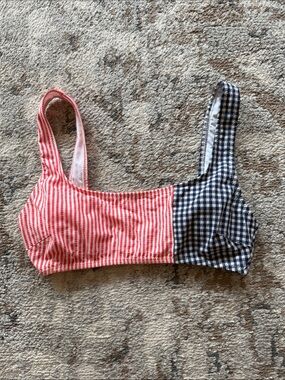 aerie Red & Navy Gingham Patch Bikini Top
